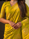 Yellow Soft silk Saree With Blouse Piece - EZBER