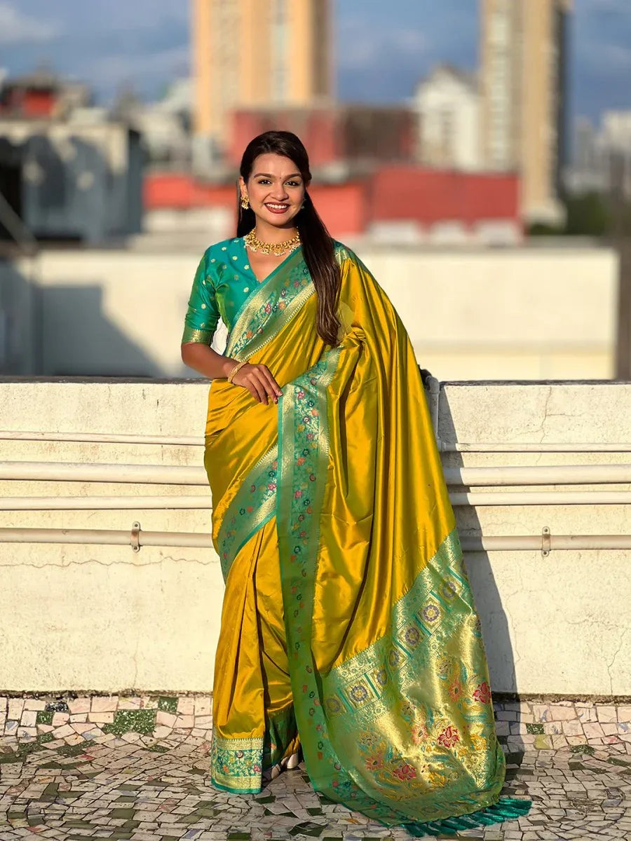 Yellow Soft Silk Saree With Blouse Piece - EZBER