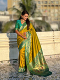 Yellow Soft Silk Saree With Blouse Piece - EZBER