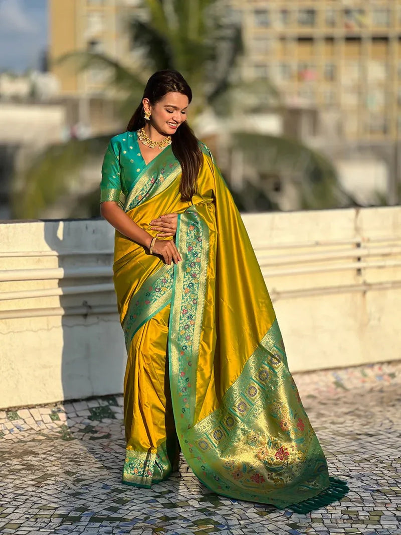 Yellow Soft Silk Saree With Blouse Piece - EZBER
