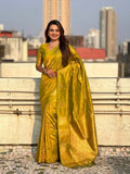 Yellow Soft silk Saree With Blouse Piece - EZBER