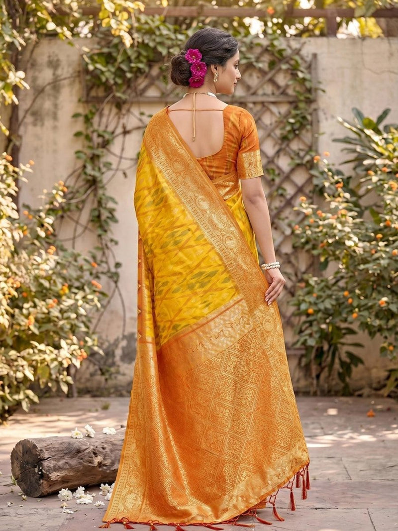 Yellow Soft Silk Stripe N Motif Saree | EZB SI04 SRPOC7002 - EZBER