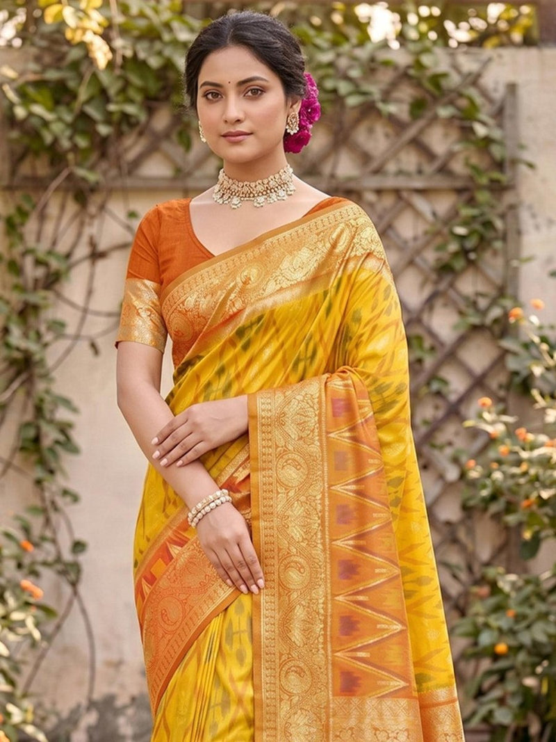 Yellow Soft Silk Stripe N Motif Saree | EZB SI04 SRPOC7002 - EZBER