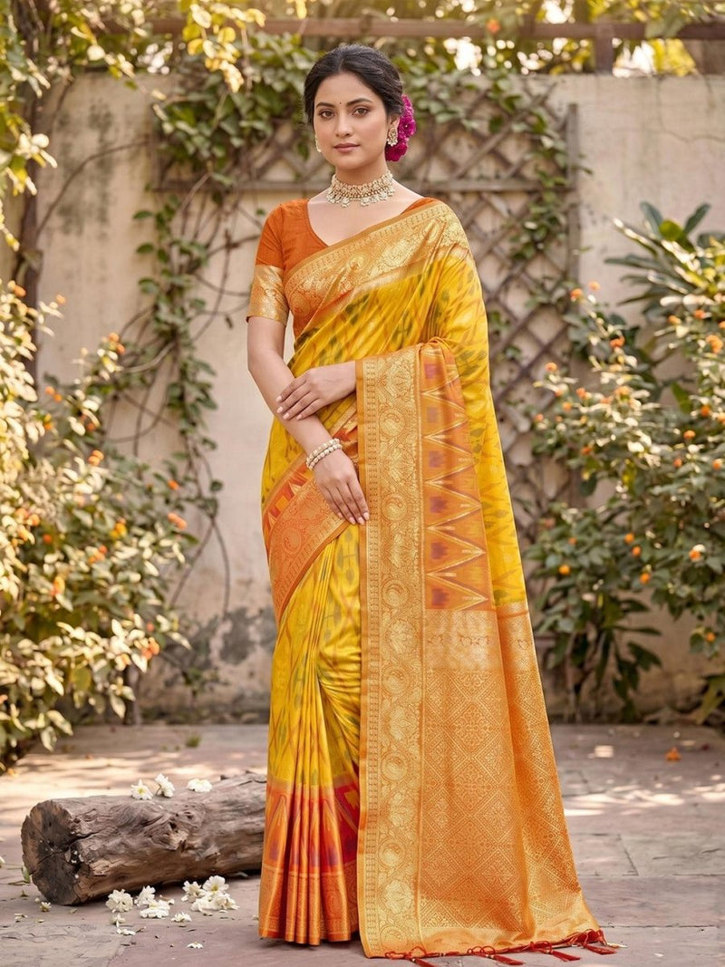 Yellow Soft Silk Stripe N Motif Saree | EZB SI04 SRPOC7002 - EZBER