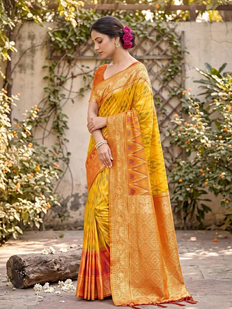 Yellow Soft Silk Stripe N Motif Saree | EZB SI04 SRPOC7002 - EZBER