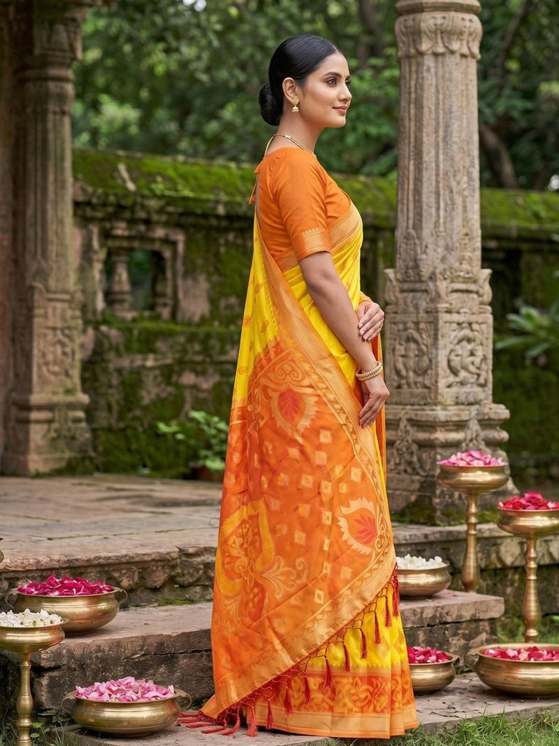 Yellow Soft Silk Stripe N Motif Saree | EZB SI04 SRPOC8005 - EZBER