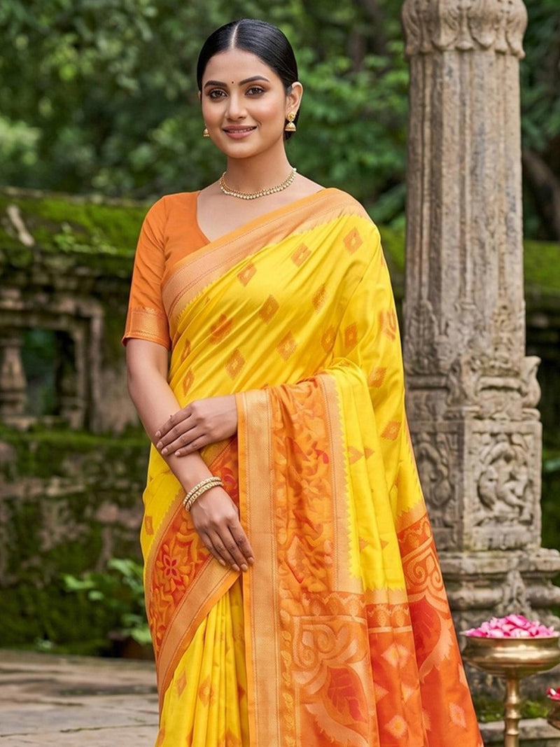 Yellow Soft Silk Stripe N Motif Saree | EZB SI04 SRPOC8005 - EZBER