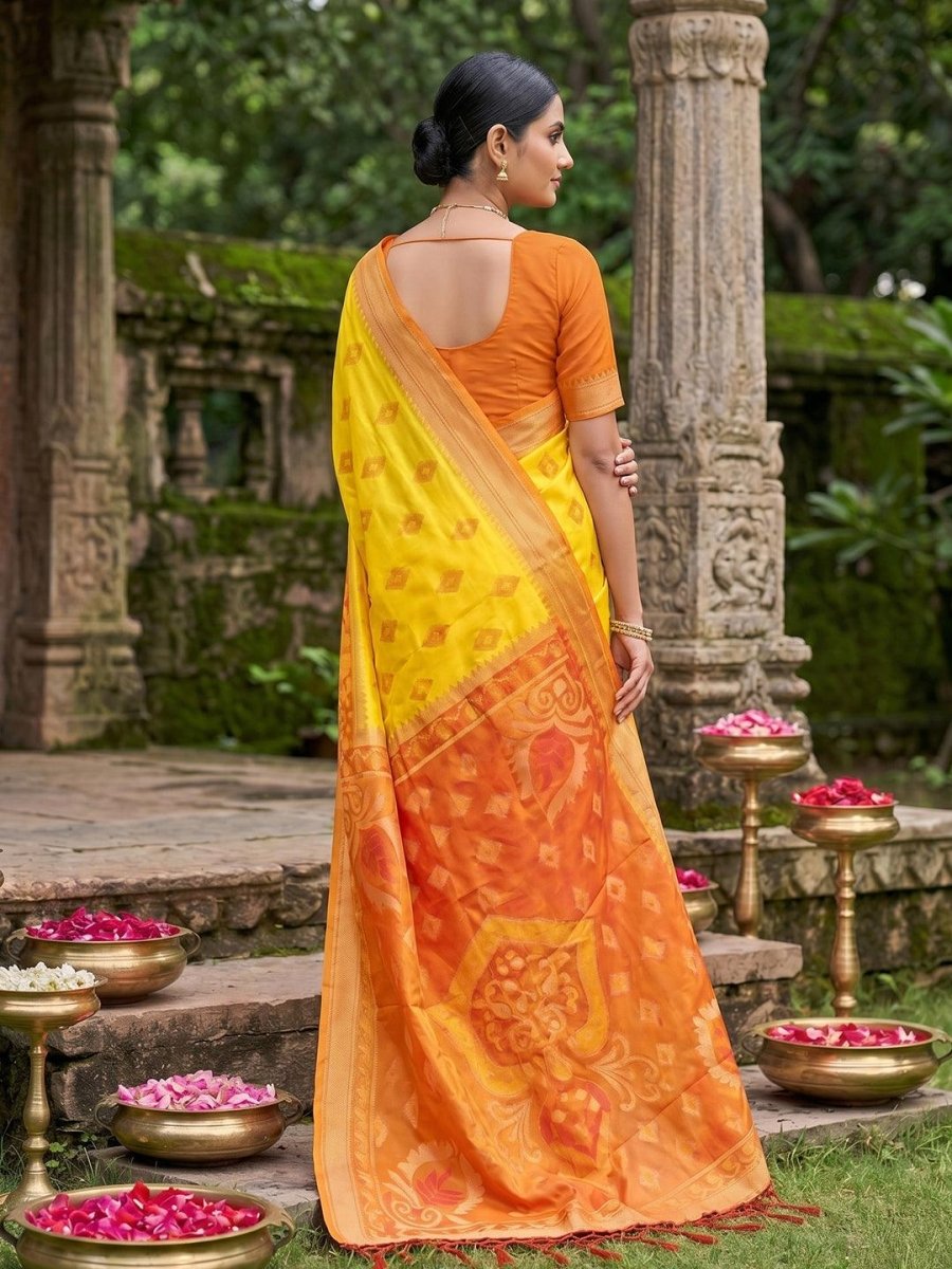 Yellow Soft Silk Stripe N Motif Saree | EZB SI04 SRPOC8005 - EZBER