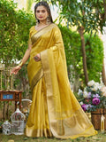 Yellow Tissue Saree With Blouse Piece - EZBER